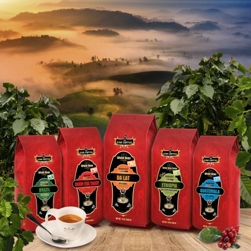 Hình ảnh Cà Phê Hạt Rang Nguyên Chất Espresso KING COFFEE - Túi 340g - Mức độ rang đậm phối trộn Arabica & Robusta