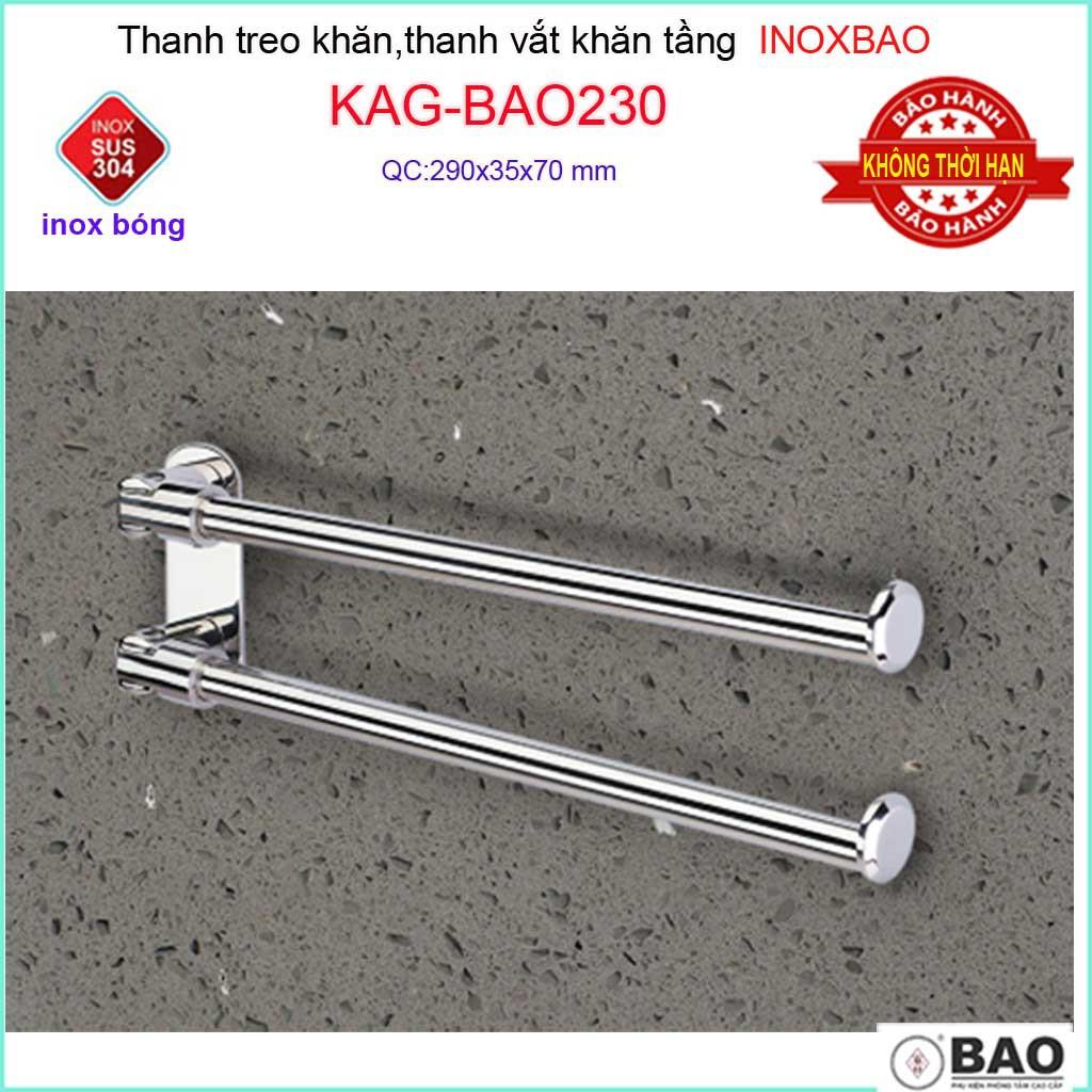 Thanh treo khăn 2 chia inox Inox Bảo KAG-BAO230, vắt khăn xoay 180 độ SUS304 tiện dụng linh hoạt gọn gàng