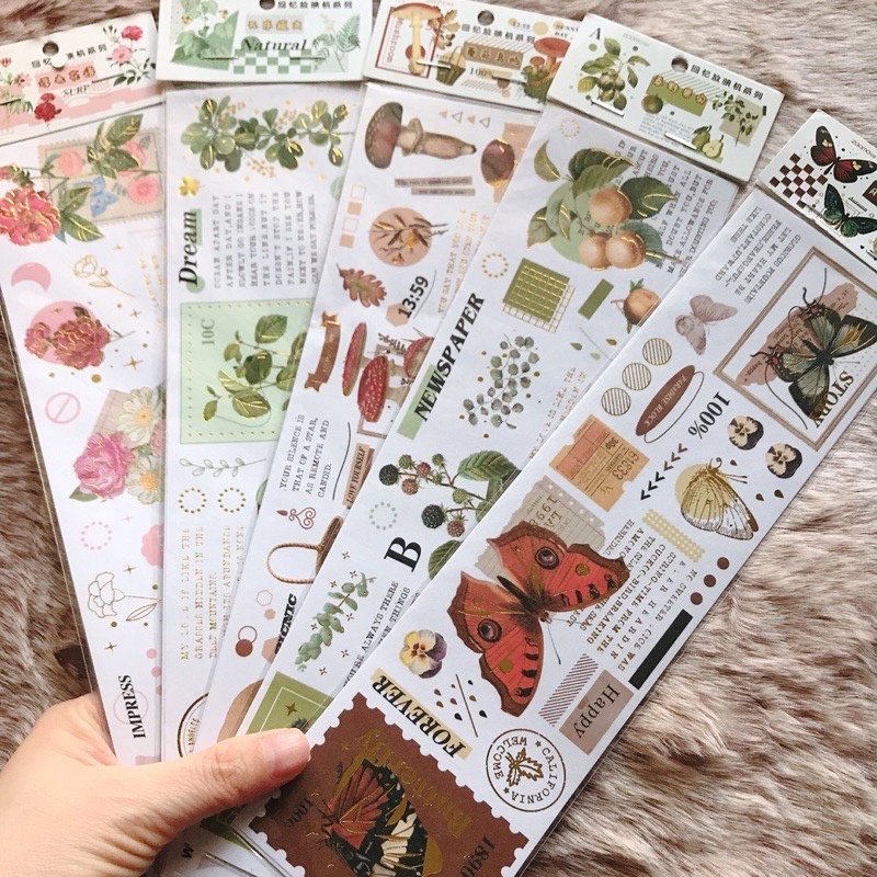 Set 4 Dây stickers giấy/PET trang trí kiểu cổ điển vintage DiY