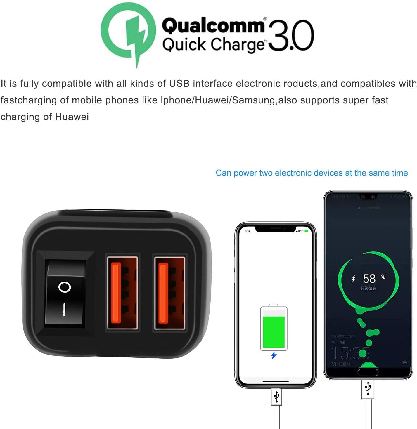Bộ sạc xe máy, ổ cắm USB QC 3.0 và vôn kế LED 6-30V, Bộ điều hợp USB không thấm nước IP65
