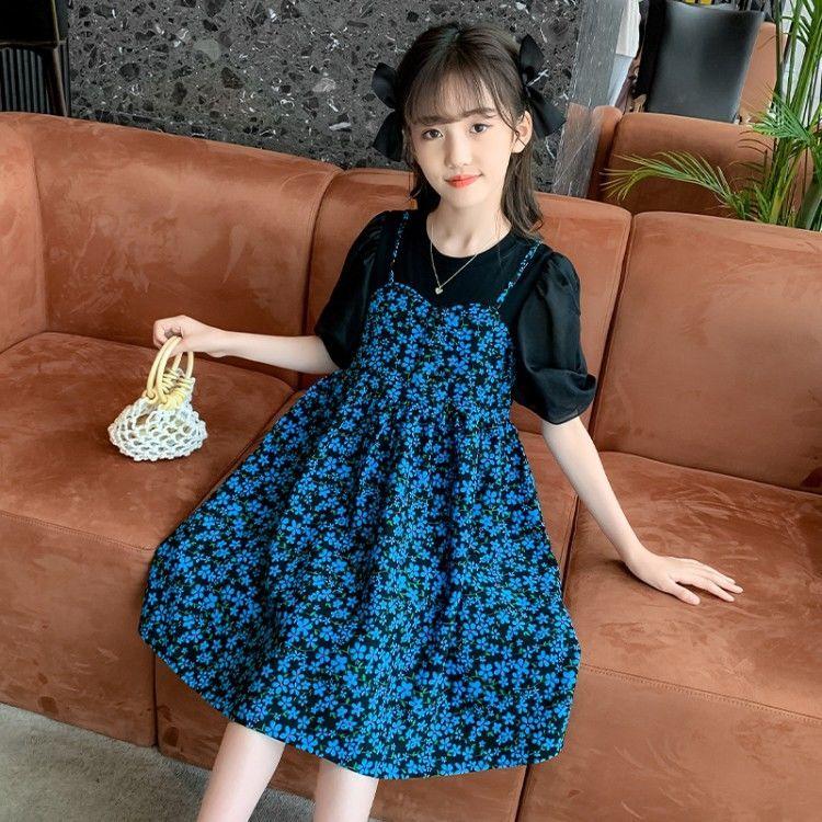 DONGSHOP HOT Váy mùa hè cho bé gái 2023 Quần áo trẻ em Hoa 12 năm phong cách phương Tây lỏng lẻo váy cô gái lớn