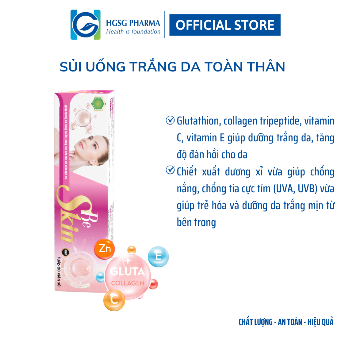 Bộ 2 hộp viên sủi trắng da HGSG pharma Be Skin