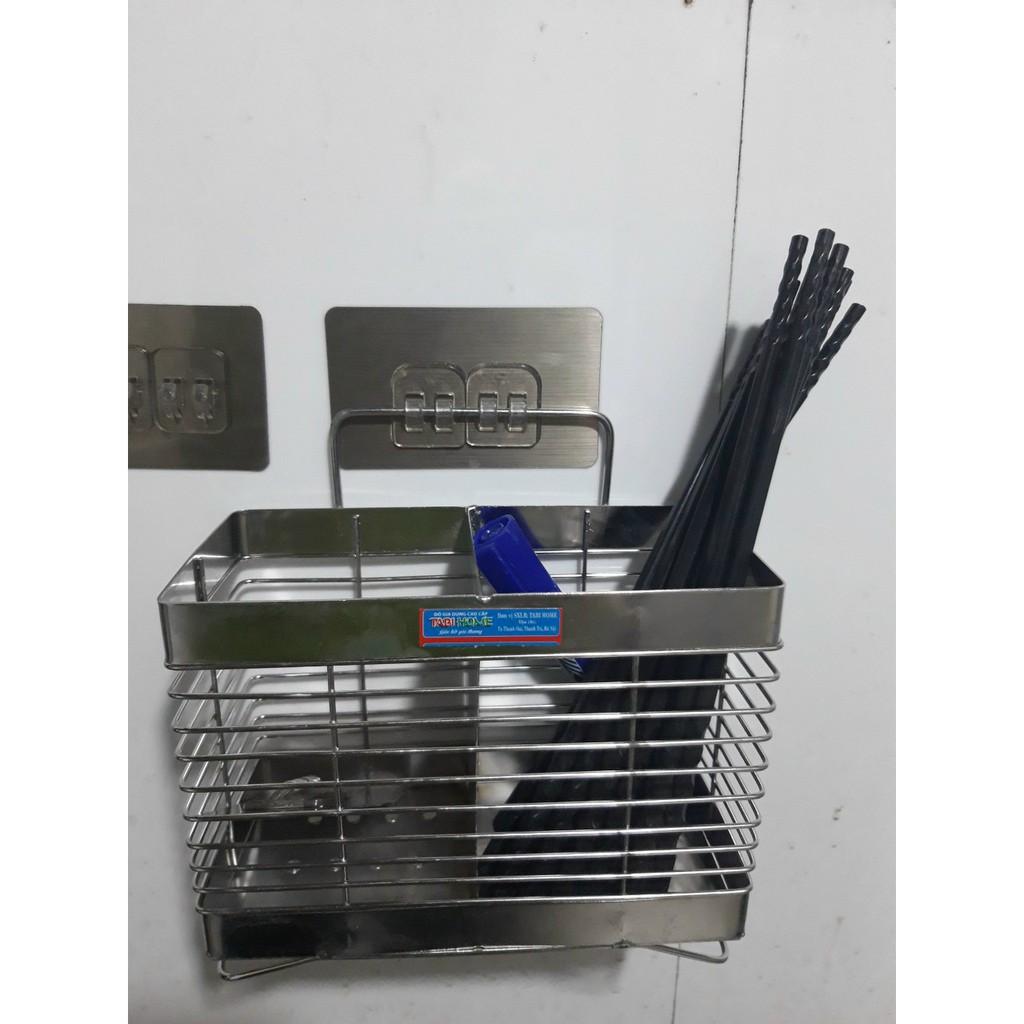 Ống đựng đũa 2 ngăn inox 304 dán tường siêu chắc