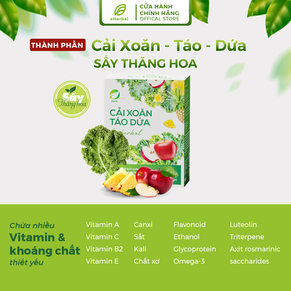 Bột Cải Xoăn - Táo - Dứa Eherbal chính hãng hộp 15 gói x 4g làm đẹp da, tăng cường sức khỏe