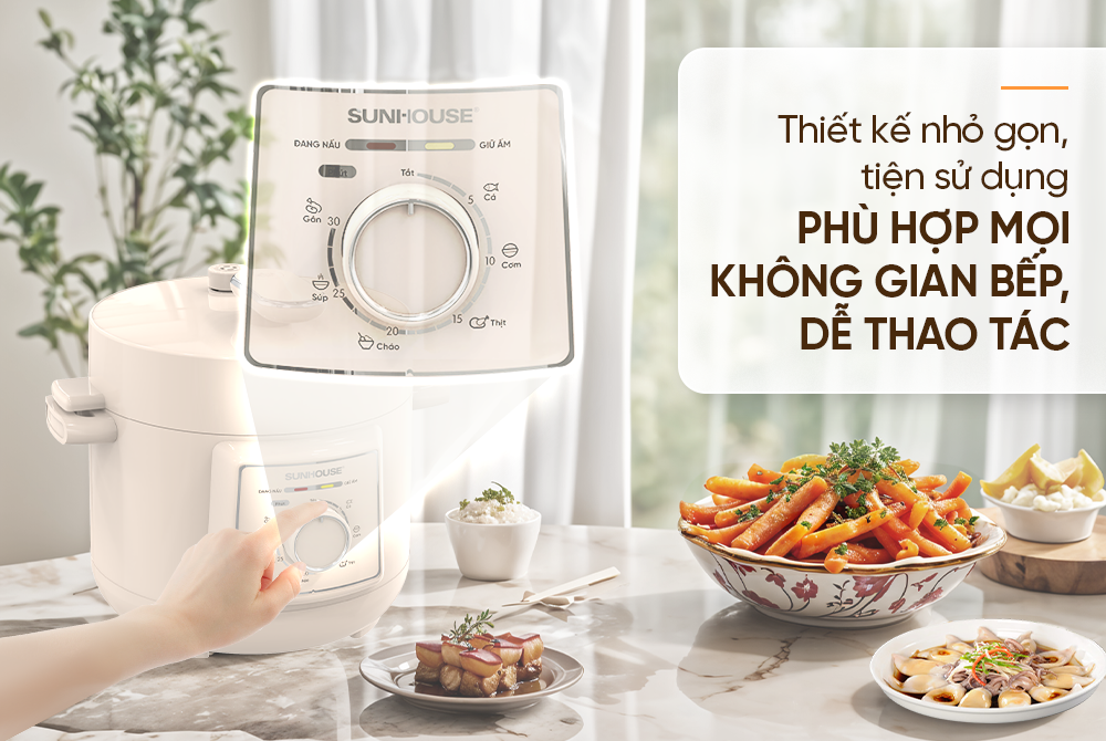 Nồi áp suất điện đa năng 2.5L Sunhouse SHD1520 - Lòng nồi dày 1.8mm - Đa chức năng nấu - Xả áp bằng nút ấn - Hàng chính hãng