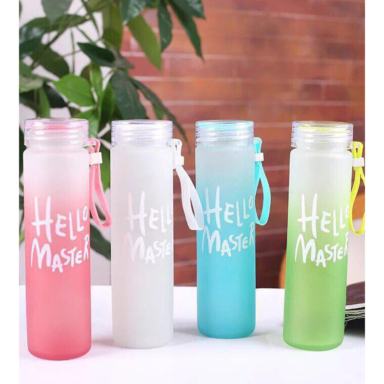 COMBO 2 BÌNH NƯỚC THỦY TINH HELLO MASTER TẶNG 1 SỢI DÂY CỘT TÓC SCRUNCHIES