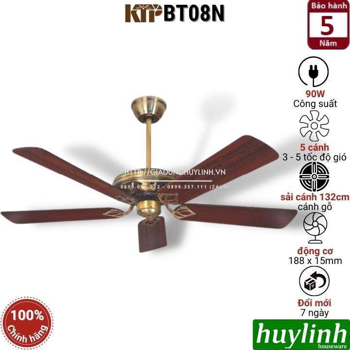 Quạt trần cánh gỗ Kim Thuận Phong KTP BT08N - Hàng chính hãng