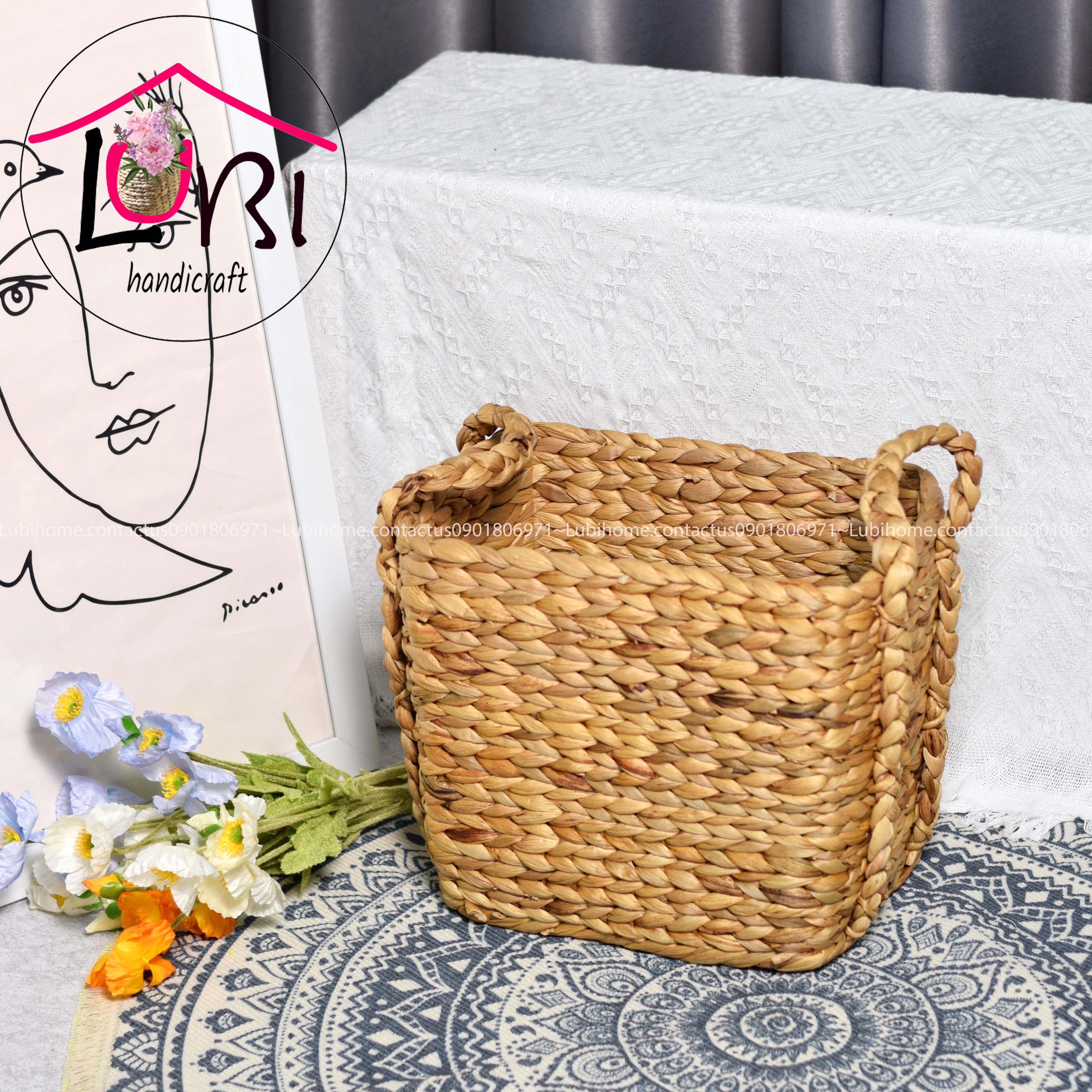 Lubihandicraft - Giỏ đựng đồ lục bình quai đan bím - mộc mạc