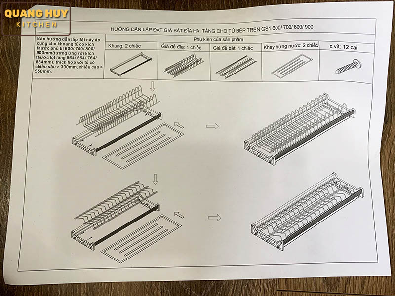 Giá úp bát 2 tầng cho tủ bếp trên inox sơn Nano bảo hành 15 năm han gỉ