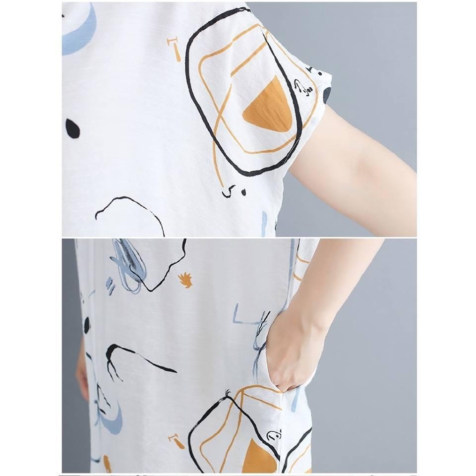 Đầm trắng dáng suông họa tiết hình khối
