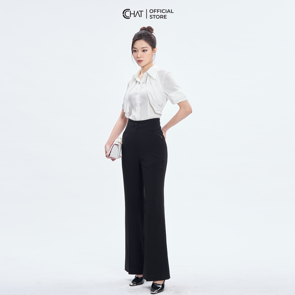 Áo Sơ Mi Nữ  Nhún Trước Ngực Chất Liệu Lụa Cao Cấp 53FNL2005OT