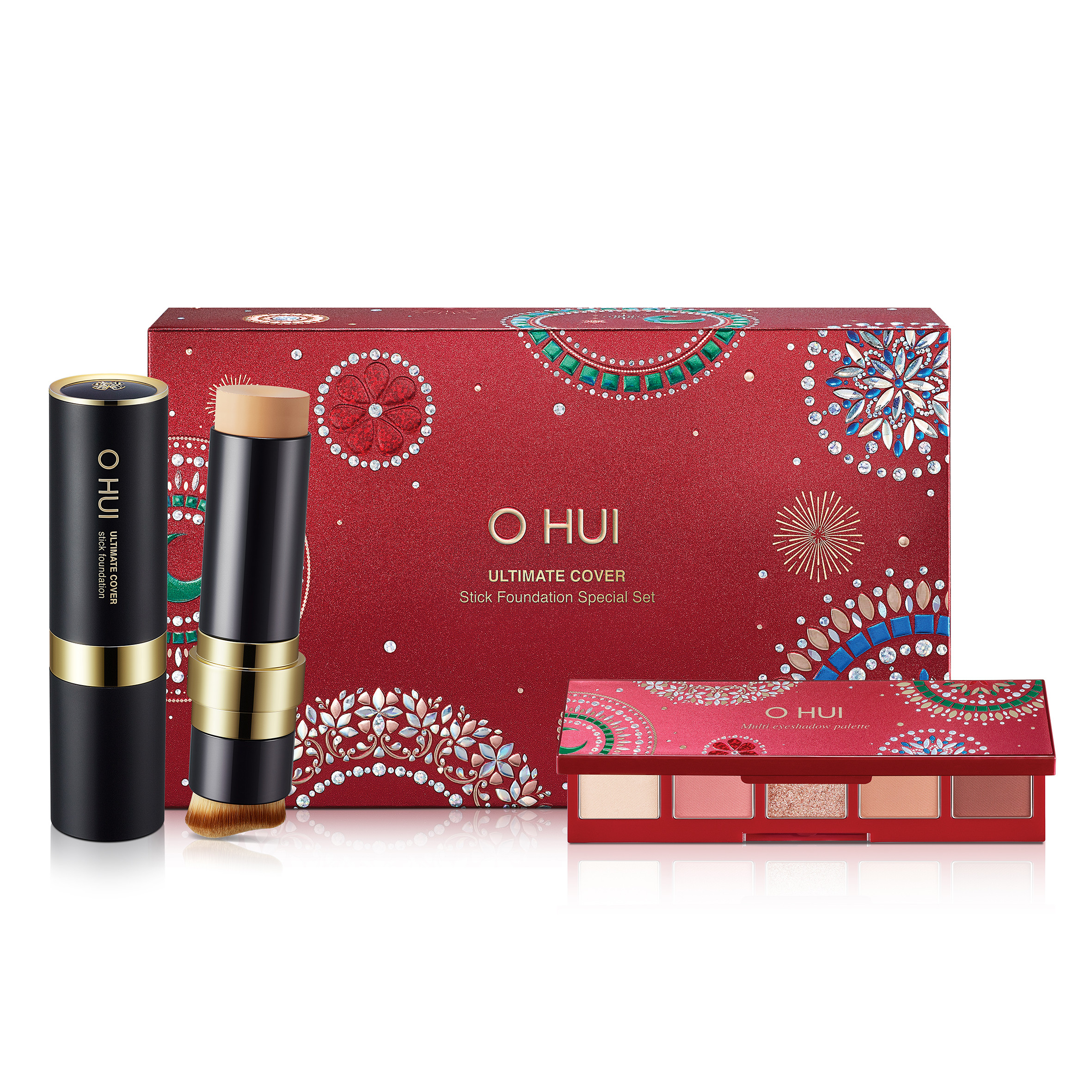 Bộ Kem nền dạng thỏi siêu che phủ kiểm soát nhờn OHUI Ultimate Cover Stick Foundation và bảng màu mắt đa năng