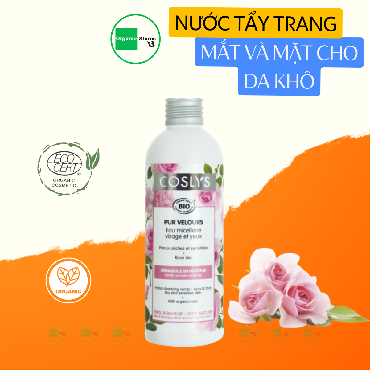 Nước tẩy trang mắt và mặt hữu cơ cho da khô da nhạy cảm 200ml - Coslys