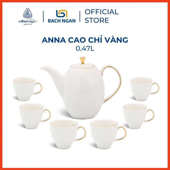 Bộ Ấm Trà Cao 0.47L Anna Viền Chỉ Vàng 24.K - Gốm sứ cao cấp Minh Long I