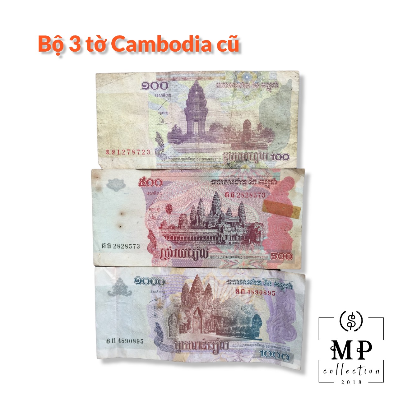 Set 3 tờ Cambodia Campuchia đã qua sử dụng có hình ảnh Angkowat.