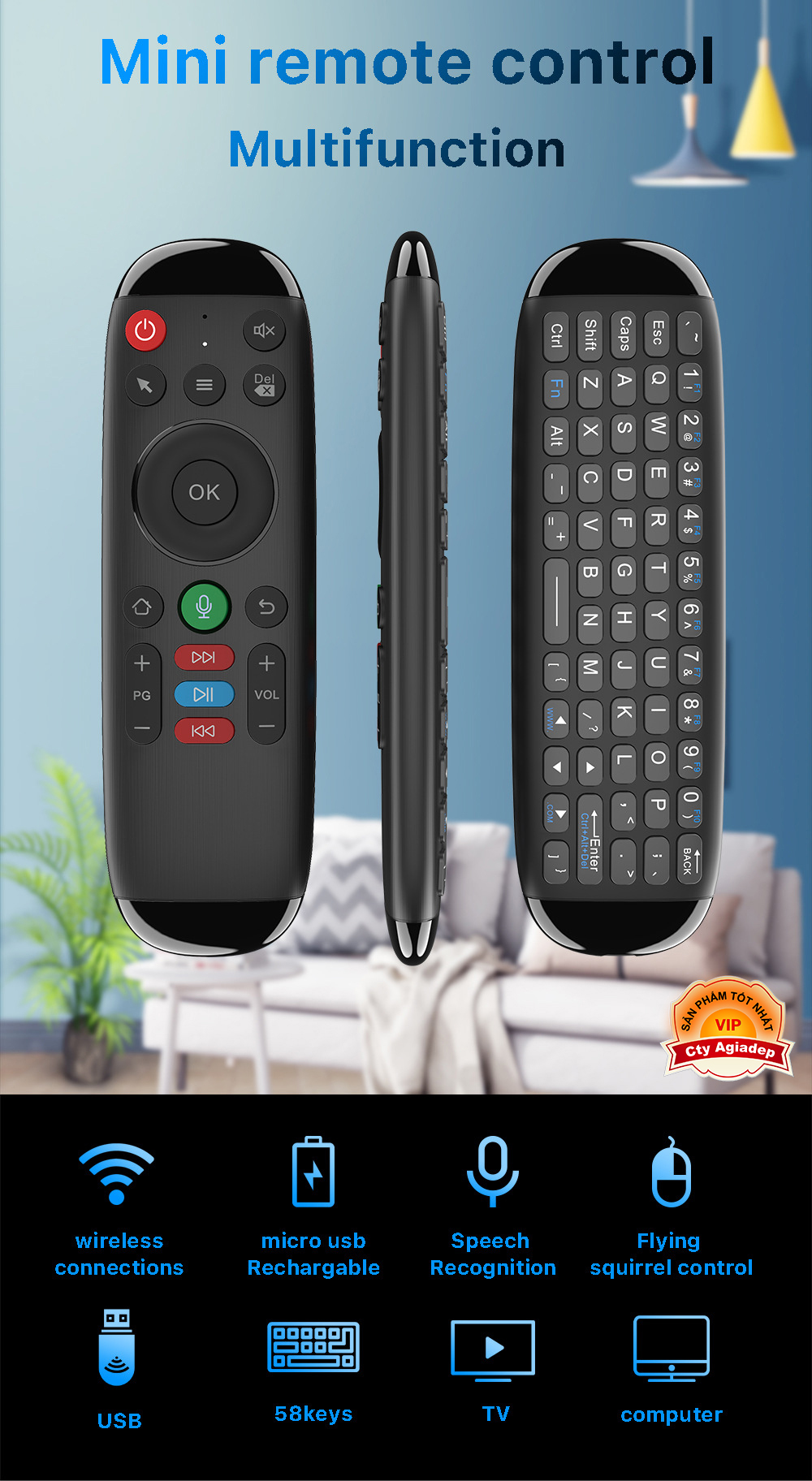 Điều khiển giọng nói voice có nhiều nút bấm AM6 cho Smart TV TVbox Tivi