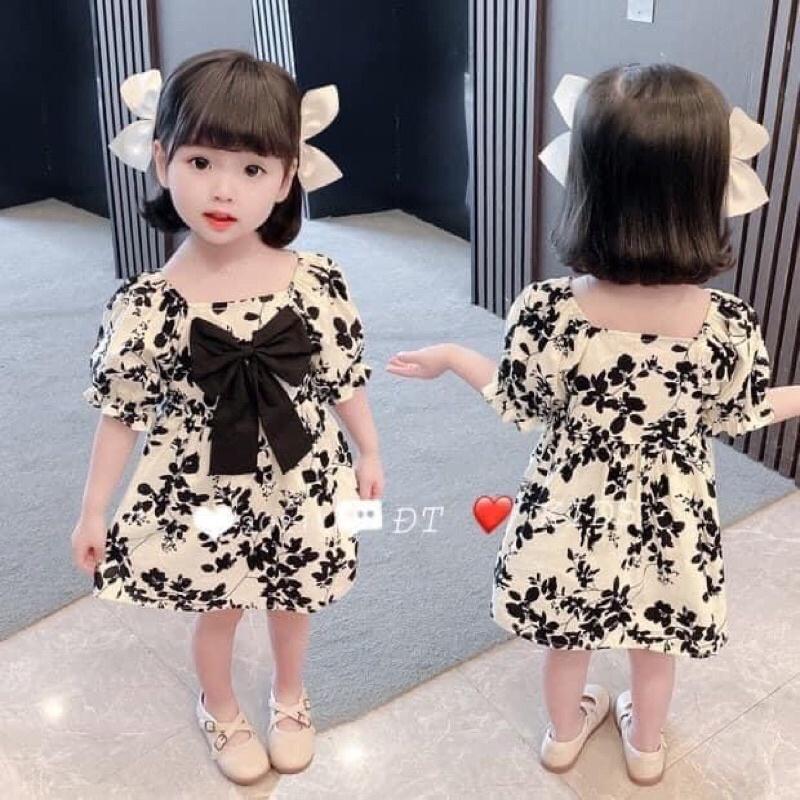 Váy Hoa Phối Nơ Trước Cho Bé Gái 6-18kg.