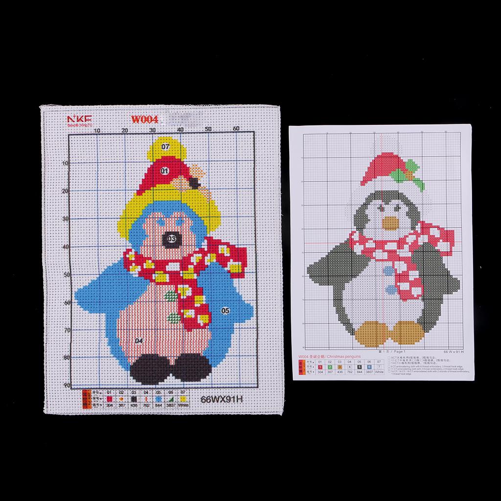 DIY Stamped Cross Stitch Kit Penguin Patterns for Adult Beginners 7.87 X 9.84