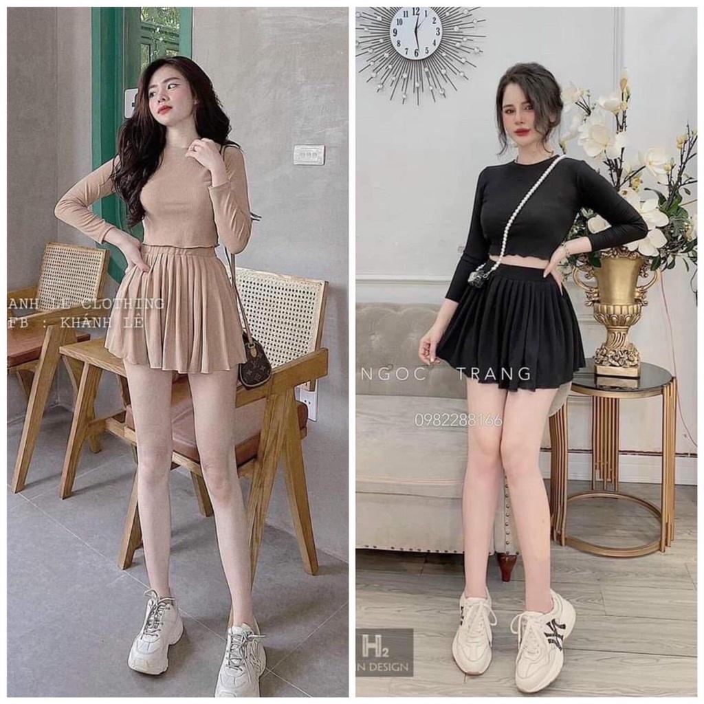 Váy set áo croptop kèm chân váy xếp ly