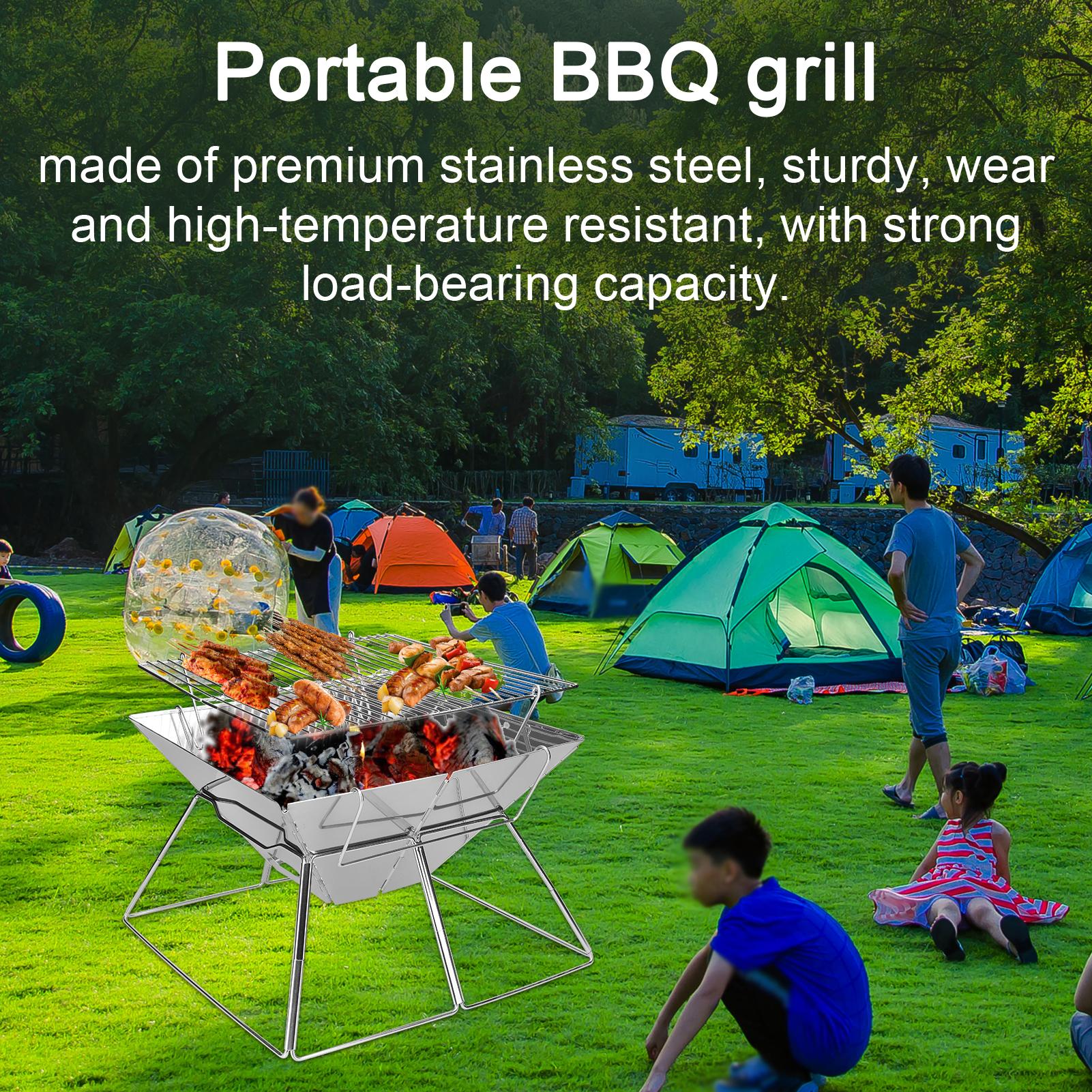 Charcoal BBQ Grill Portable Camping Stove Campfire Stand with Carrying Bag for Outdoor Cooking Camping Picnic Hiking