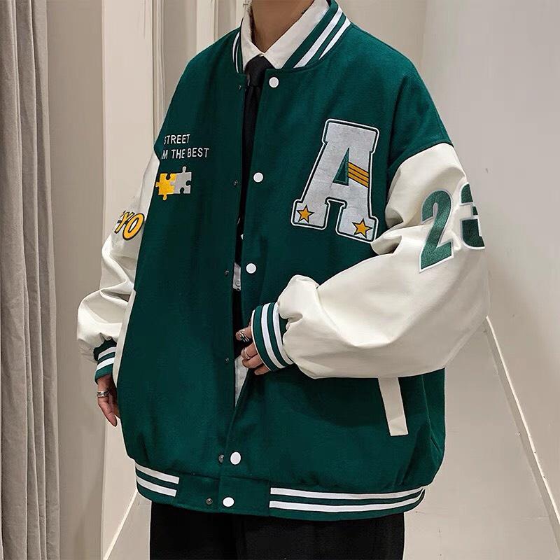 Áo Khoác Bomber Nỉ Dày Dặn LUCKY CHOCK Unisex Nam Nữ , Áo Bomber Nam Nữ Áo Khoác Varsity Unisex Cúc Bấm Thêu Nổi Chữ R Chất Nỉ