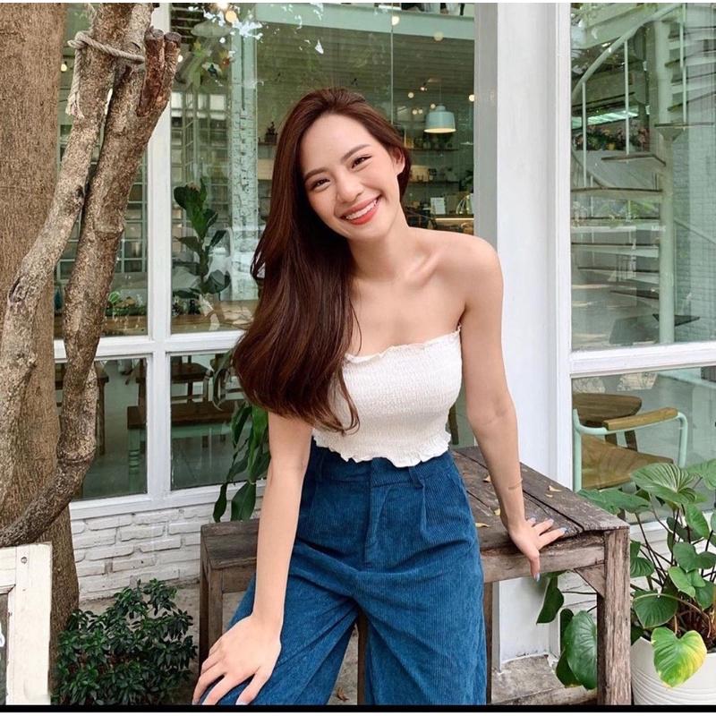 Quần suông nhung xanh