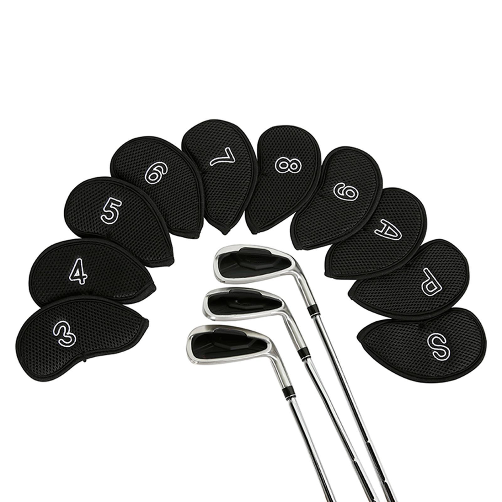 10Pcs/Pack Meshy Golf Iron Head Covers Fit Most Irons Embroidered Black