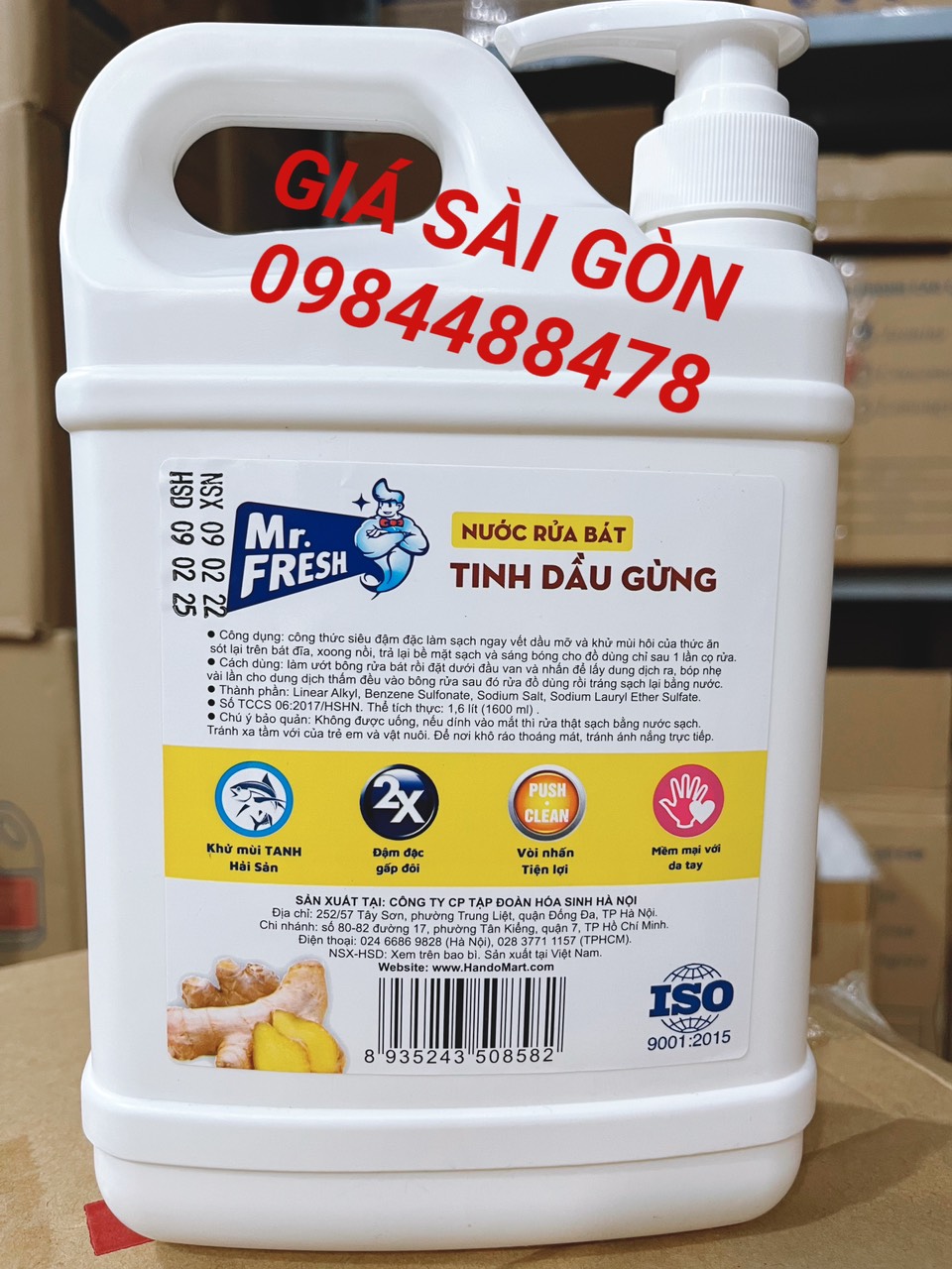 Nước rửa chén bát siêu sạch Mr Fresh 1,6L Tinh Dầu Gừng