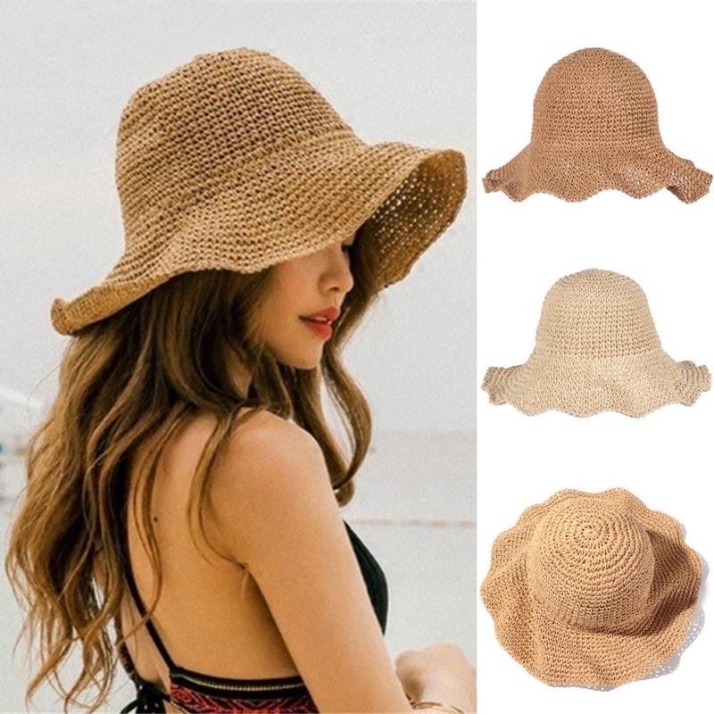 Mũ cói đan trơn phong cách cổ điển xinh xắn cho nữ có dây điều chỉnh size- đi biển, đi chơi- Smice House