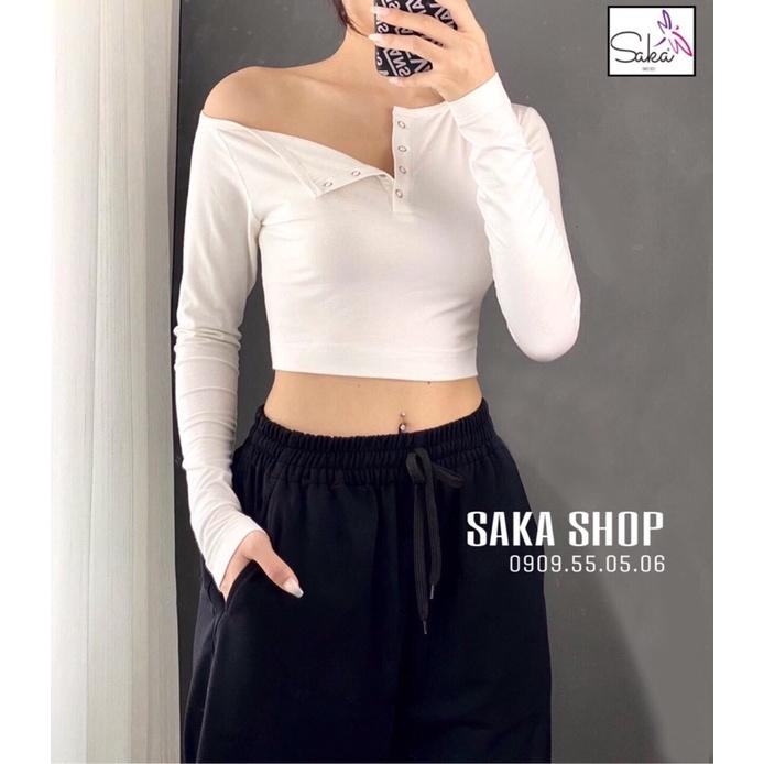 Áo thun croptop tay dài nữ nút sắt vải thun đẹp chánh phẩm