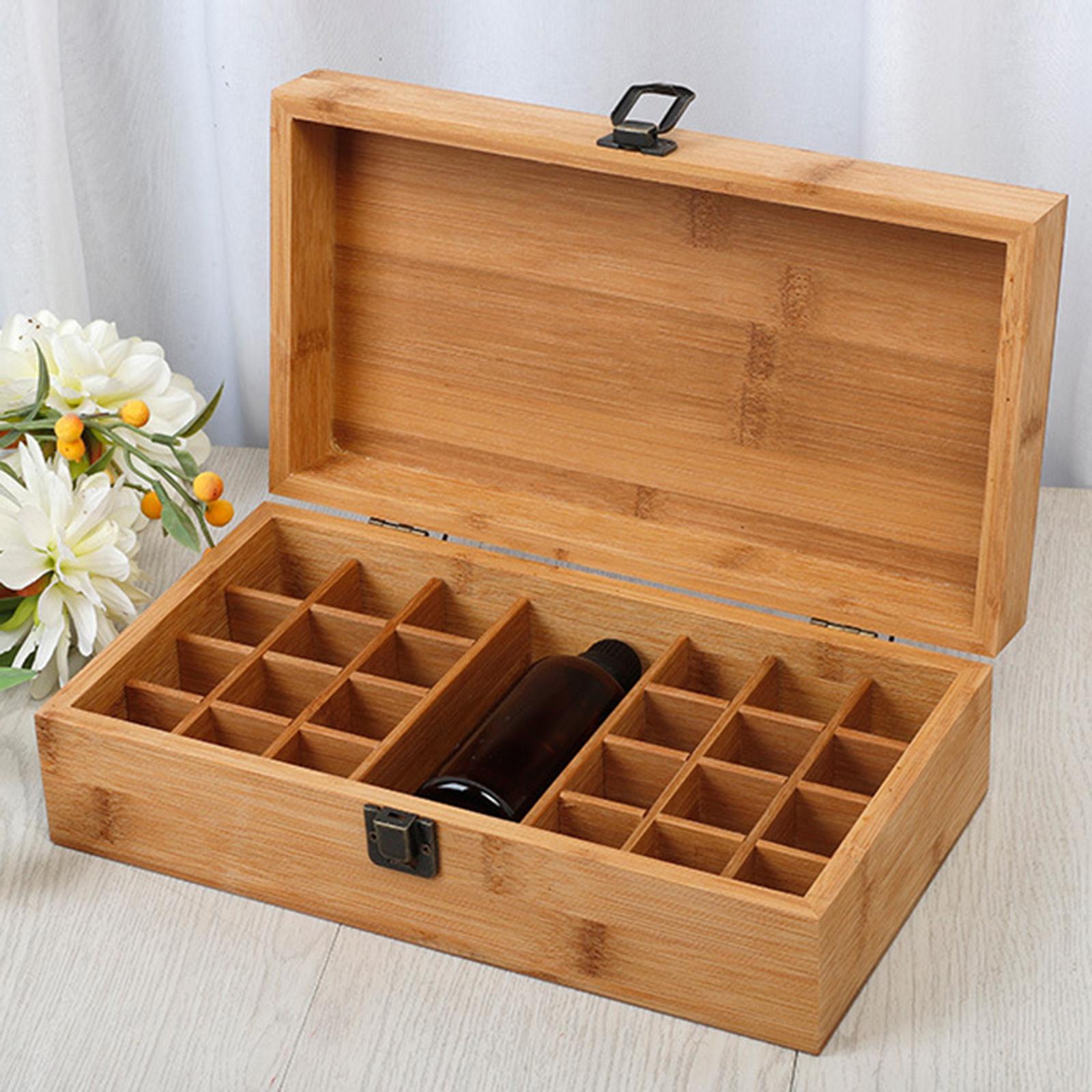 Essential Oil Storage Box Case, Wooden Organizer Holds 24 Bottles, Bamboo Wood Holder Safe for Carrying And Home Storage Display