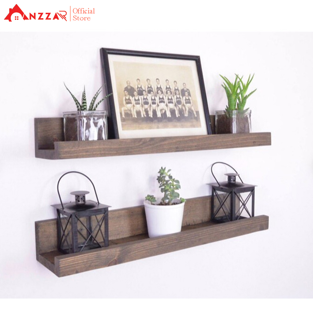 Kệ gỗ treo tường loại mảnh nhiều kích thước màu socola, kệ trang trí Anzzar, decor phòng khách, phòng ngủ