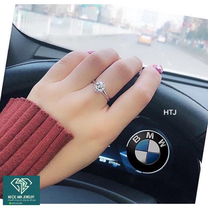 Nhẫn Bạc nữ trơn đá cao, Đá chủ lấp lánh tựa kim cương