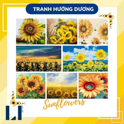 Tranh tô màu theo số hoa hướng dương - Tranh sơn dâu số hoá có khung