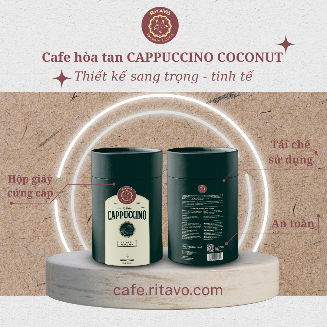 [GIẢM 25%] Cà phê hoà tan Rita Võ Cafe Cappuccino coconut [Hộp 216g x 12 gói]