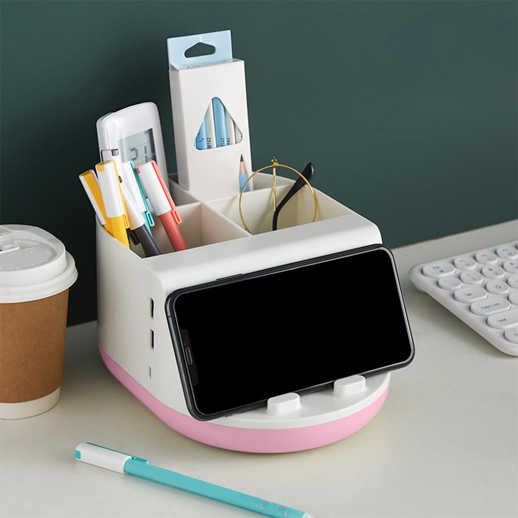 Makeup Storage Holder Phone Charging Station Stationery Organizer Blue