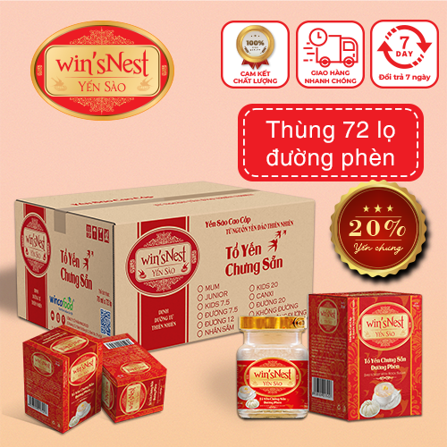 Thùng 72 lọ Yến sào win'sNest tổ yến chưng sẵn đường lọ 20% (70ml)