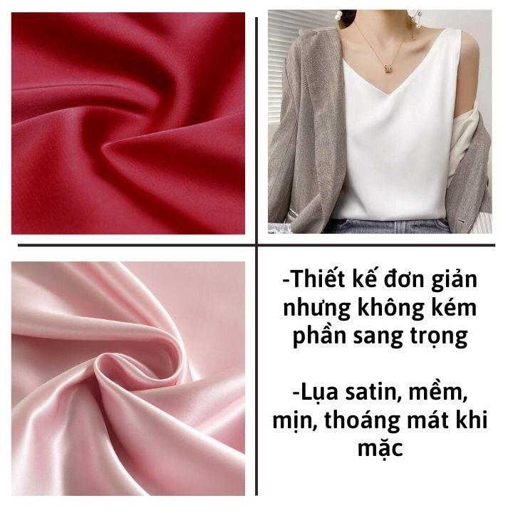 Áo hai dây nữ cổ tim mặc trong áo vest dễ thương, chất vải lụa satin Hàn Quốc cao cấp thoáng mát, sang trọng - LARI