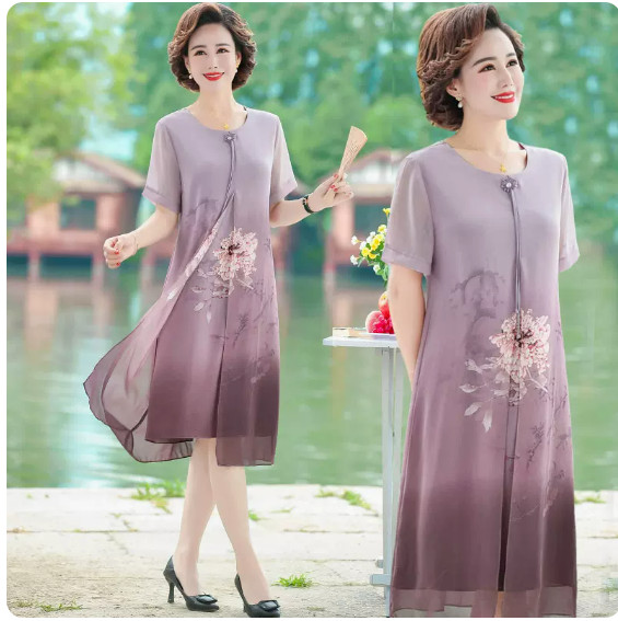 Hình ảnh Đầm Hoa Trung Niên Mềm Đẹp Sang Trọng VH22 - Hàng Quảng Châu Cao Cấp