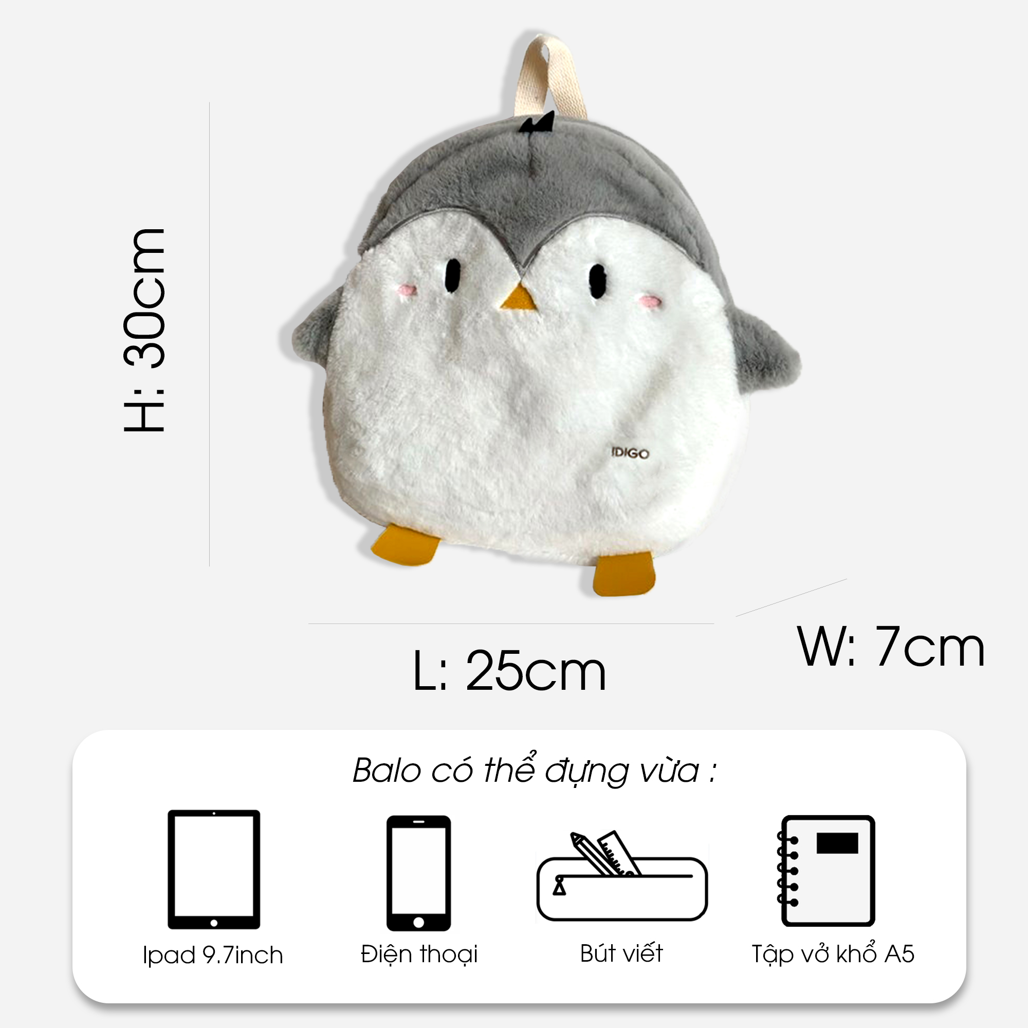 Balo chim cánh cụt dễ thương, túi đeo chéo đi chơi xinh xắn IDIGO FBP6 - 3397