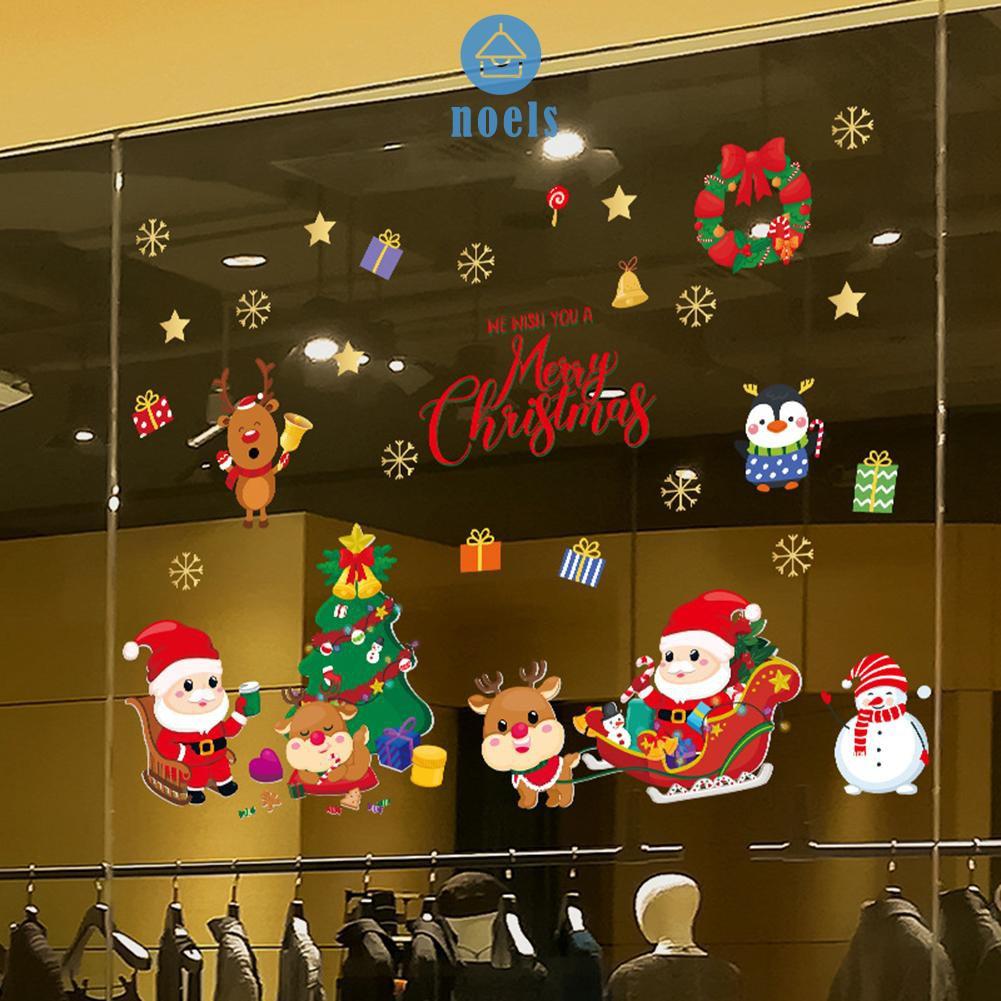 Bộ 2 Miếng Dán Tường Trang Trí Giáng Sinh Hình Ông Già Noel / Người Tuyết