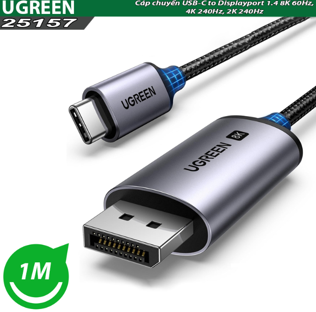Cáp Chuyển USB Type C sang Displayport  1.4 Ugreen 25157 (Dài 1M) (8K 60Hz, 4K 240Hz)-Hàng chính hãng
