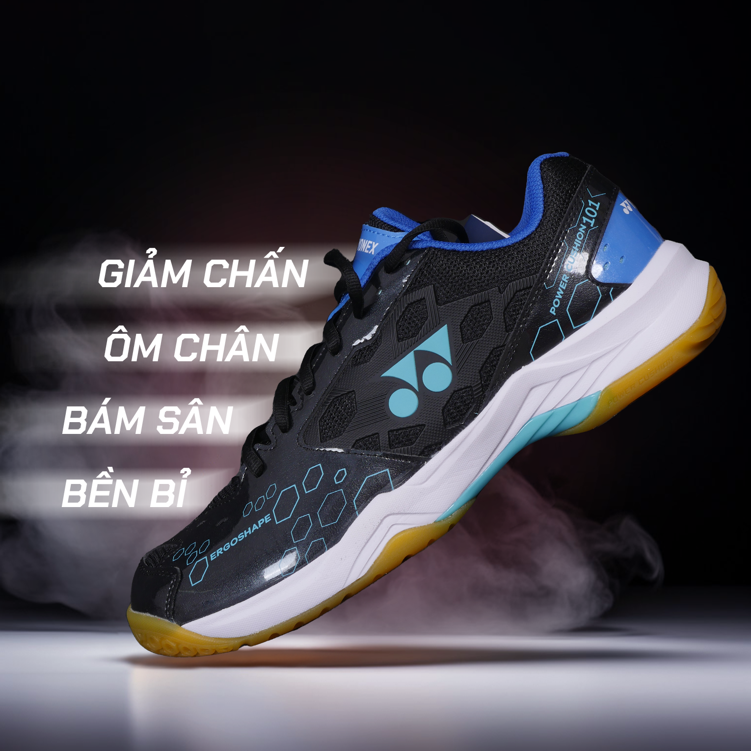 Giày Cầu Lông Cao Cấp SHB101CR Đen Xanh Huyền Bí - Đế Cao Su Siêu Bám , Chống Trơn Khi Gặp Nước