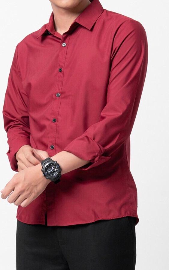 Áo Sơ Mi Nam Công Sở Hàn Quốc, Chất Liệu Cao Cấp, Thời Trang - Đỏ đô - M