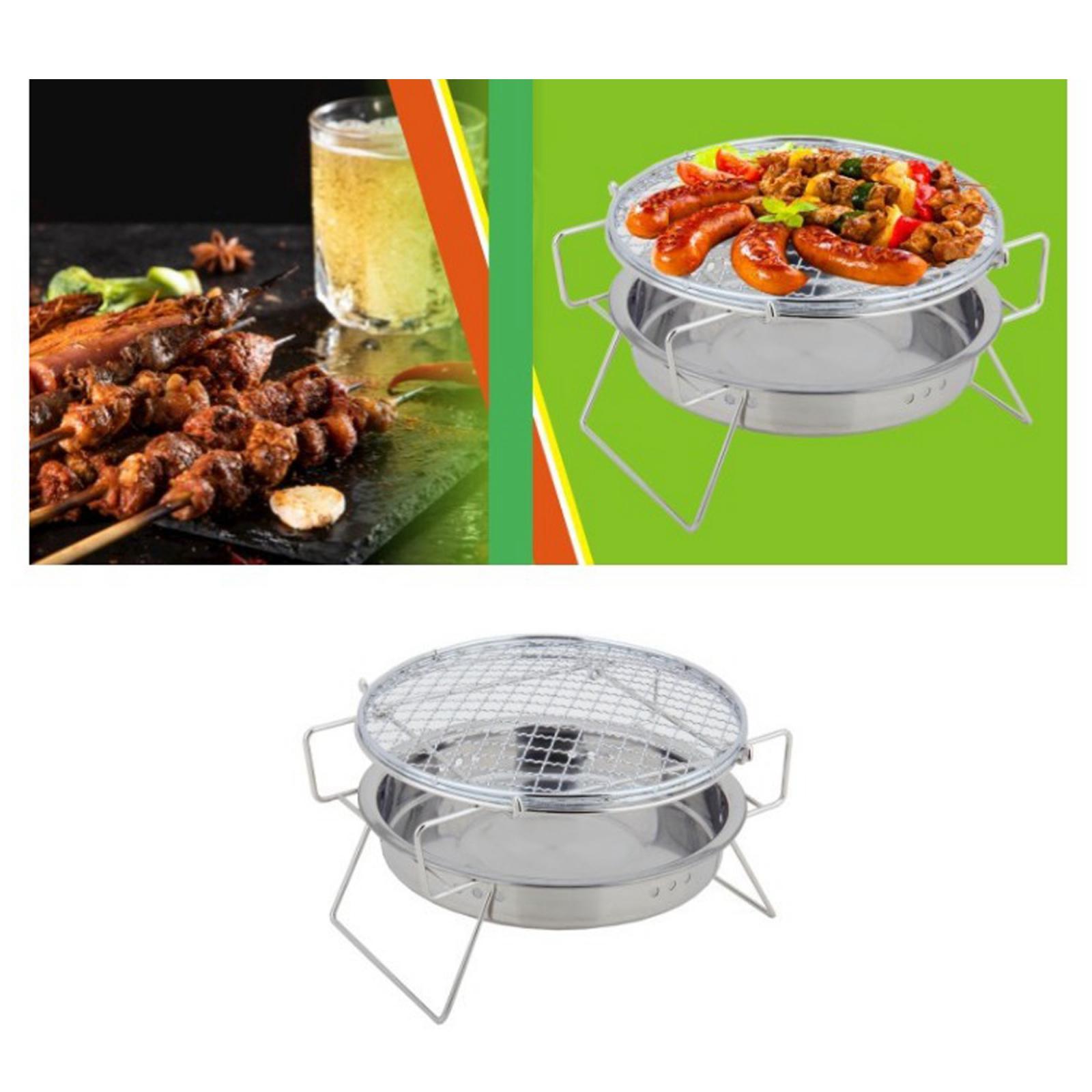 Outdoor Stainless Steel BBQ Grill Charcoal Rack Grate Mini Round Grill Portable Camping Pot Baking Cooking Grill Barbecue Wire Mesh Wood Coal Stove