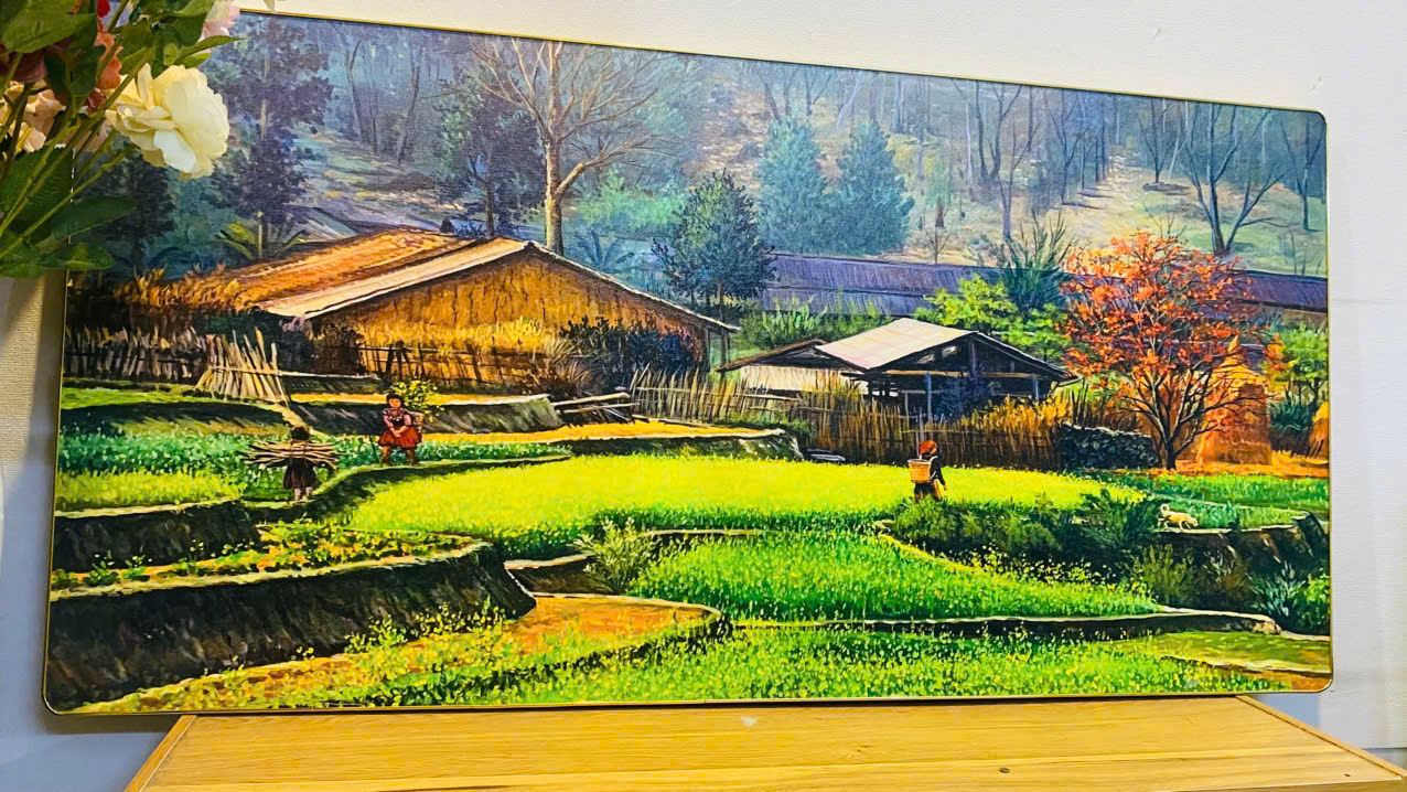 (ẢNH CHỤP THẬT) Tranh treo tường cảnh núi rừng tây bắc trang trí phòng khách,nhà hàng, khách sạn kèm đinh treo