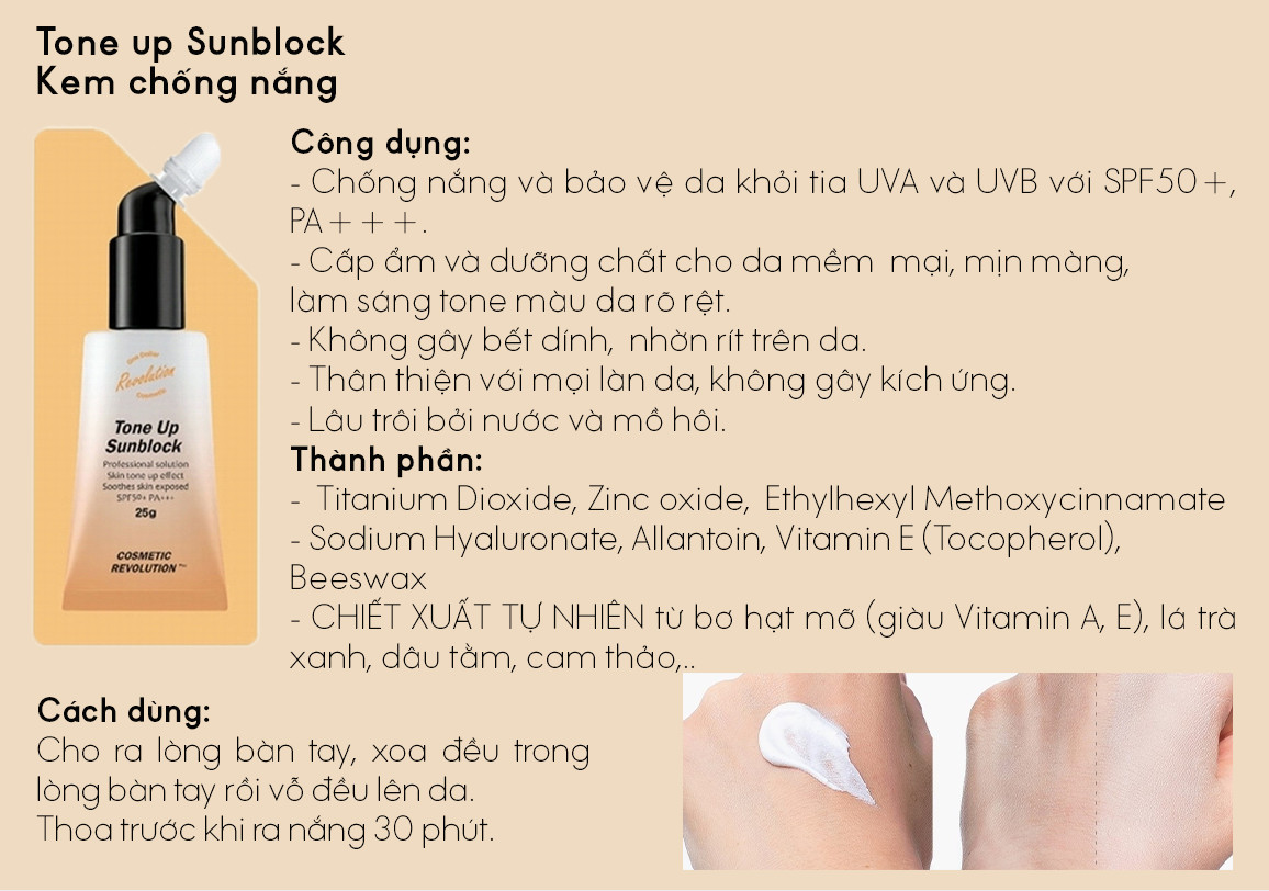 Kem chống nắng nâng tông da sáng mịn SPF50+PA+++ xuất xứ Hàn Quốc Cosmetic Revolution Tone Up Sunblock 25g