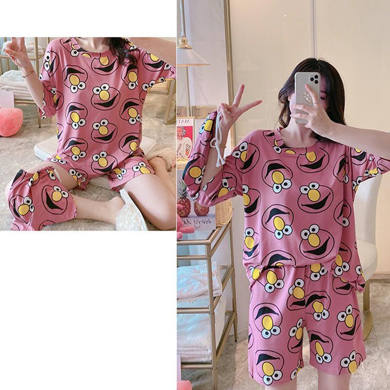 Bộ Đồ Ngủ Ba Món Ngắn Tay Dáng Rộng Xinh Xắn Cho Nữ Mùa Hè Kiểu Hàn Quốc