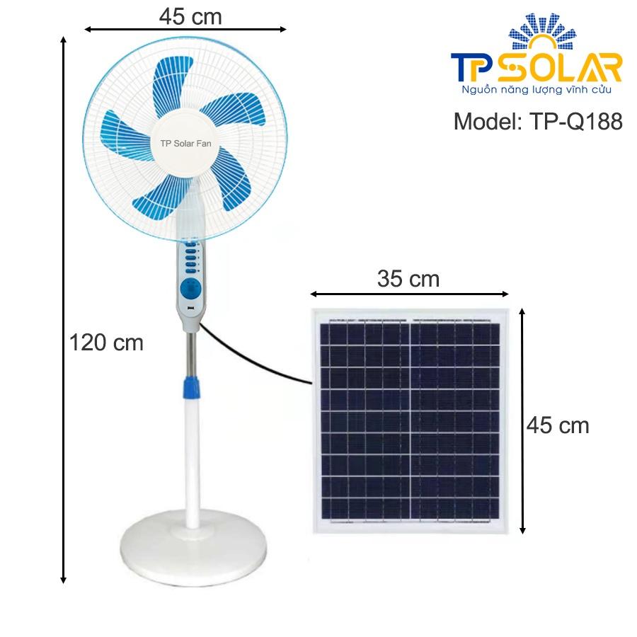 Quạt Năng Lượng Mặt Trời TP Solar TP-Q188 Công Suất 25W Hàng Chính Hãng Tích Hợp Đèn Ngủ, Pin Chống Chai