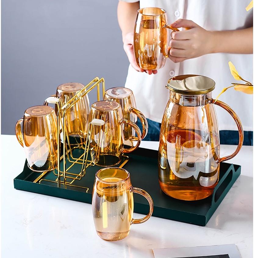 BỘ BÌNH 6 CỐC THUỶ TINH ÁNH TRAI CHỊU NHIỆT BOROSILICATE | BỘ CỐC BÌNH THUỶ TINH 7 MÀU PHA LÊ ĐẠI DƯƠNG